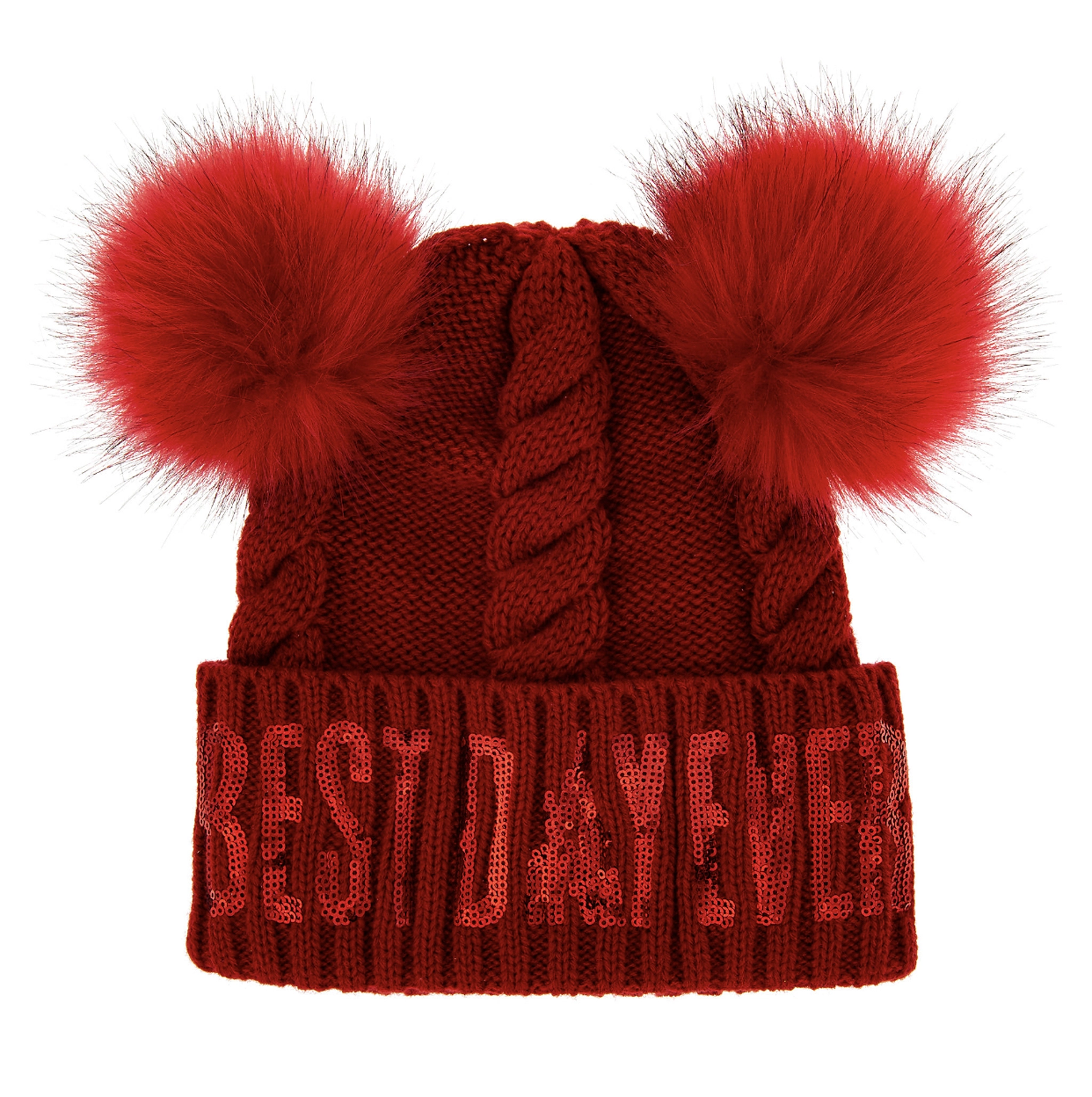Disney Knit Hat - Minnie Pom Poms - Best Day Ever - Red 1 Disney Knit Hat - Minnie Pom Poms - Best Day Ever - Red