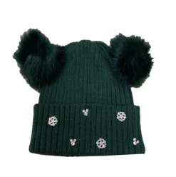 Disney Knit Hat - Minnie Pom Poms - Mickey & Snowflakes - Green